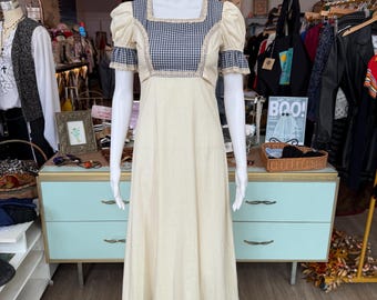 1970s Rare Gunne Sax Blue Gingham Prairie Dress