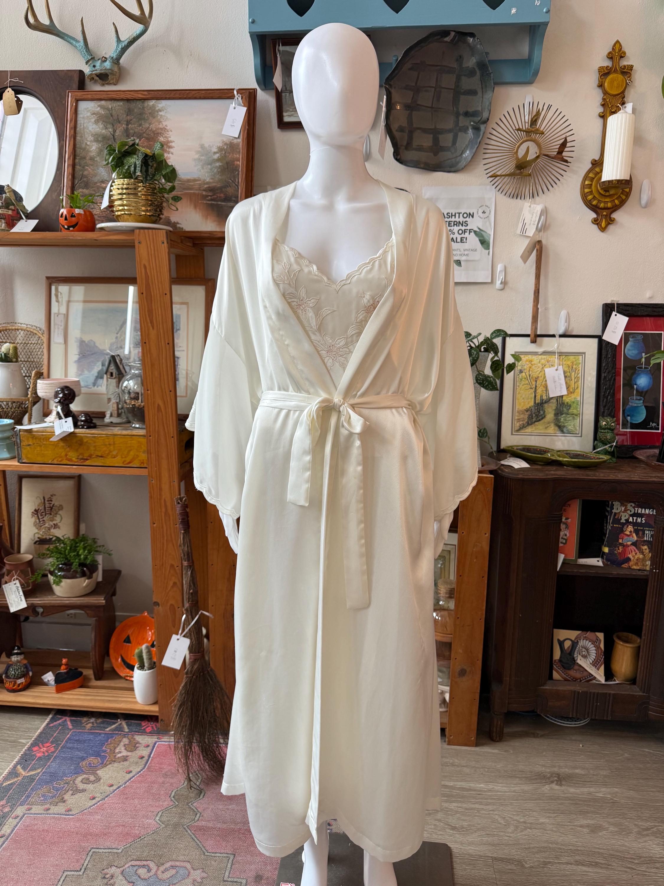 Women's Coquette Satin Robe With Faux Fur Trim - Sheer Back Detail Pom Pom Sash