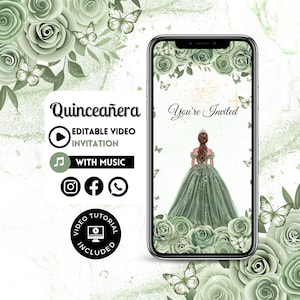 Quinceañera Video Invite - Canva Quinceanera, Quince Invitation, Personalized Video Evite, Animated Invitation, Sweet 15th Birthday 81C