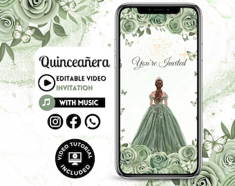Quinceañera Video Invite - Canva Quinceanera, Quince Invitation, Personalized Video Evite, Animated Invitation, Sweet 15th Birthday 81C