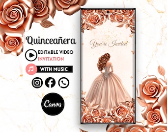 Editable Quinceañera Video Invite - Canva Quinceanera, Quince Invitation, Personalized Video Evite, Animated Invitation, Party DIY, 24C