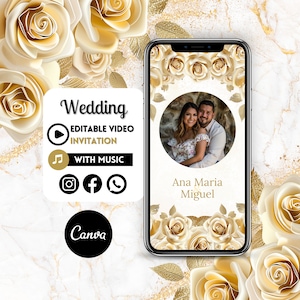 Bruiloft uitnodiging - bruiloft telefoon uitnodigen, Invitacion de Boda, gepersonaliseerde video Evite, geanimeerde uitnodiging, bruiloft digitale tekst 53C