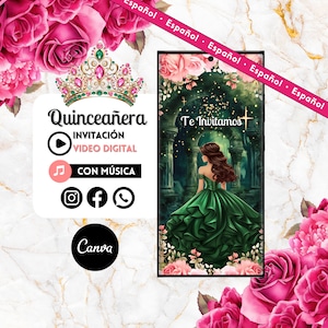 Invitacion Digital Quinceañera Modificable- Canva Quinceanera, Quince Invitation, Personalised Video Evite, Animated Animación, Sweet 15,8C