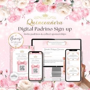 Invitación para Padrinos de Quinceañera | Tarjeta Digital para Pedir Apoyo + Lista de Patrocinios | Bilingüe