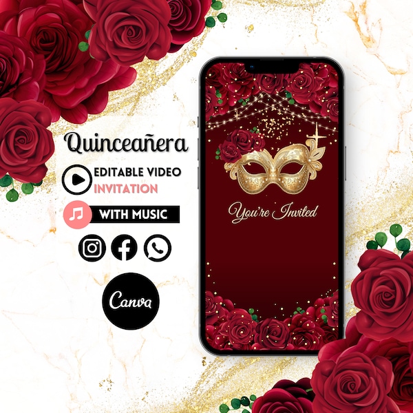 Quinceañera Video Invite - Canva Quinceanera, Quince Invitation, Personalized Video Evite, Animated Invitation, Sweet 15th Birthday 38C