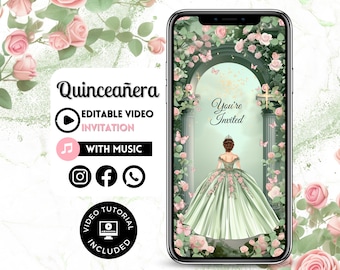 Quinceañera Video Invite - Canva Quinceanera, Quince Invitation, Personalized Video Evite, Animated Invitation, Sweet 15th Birthday 90C