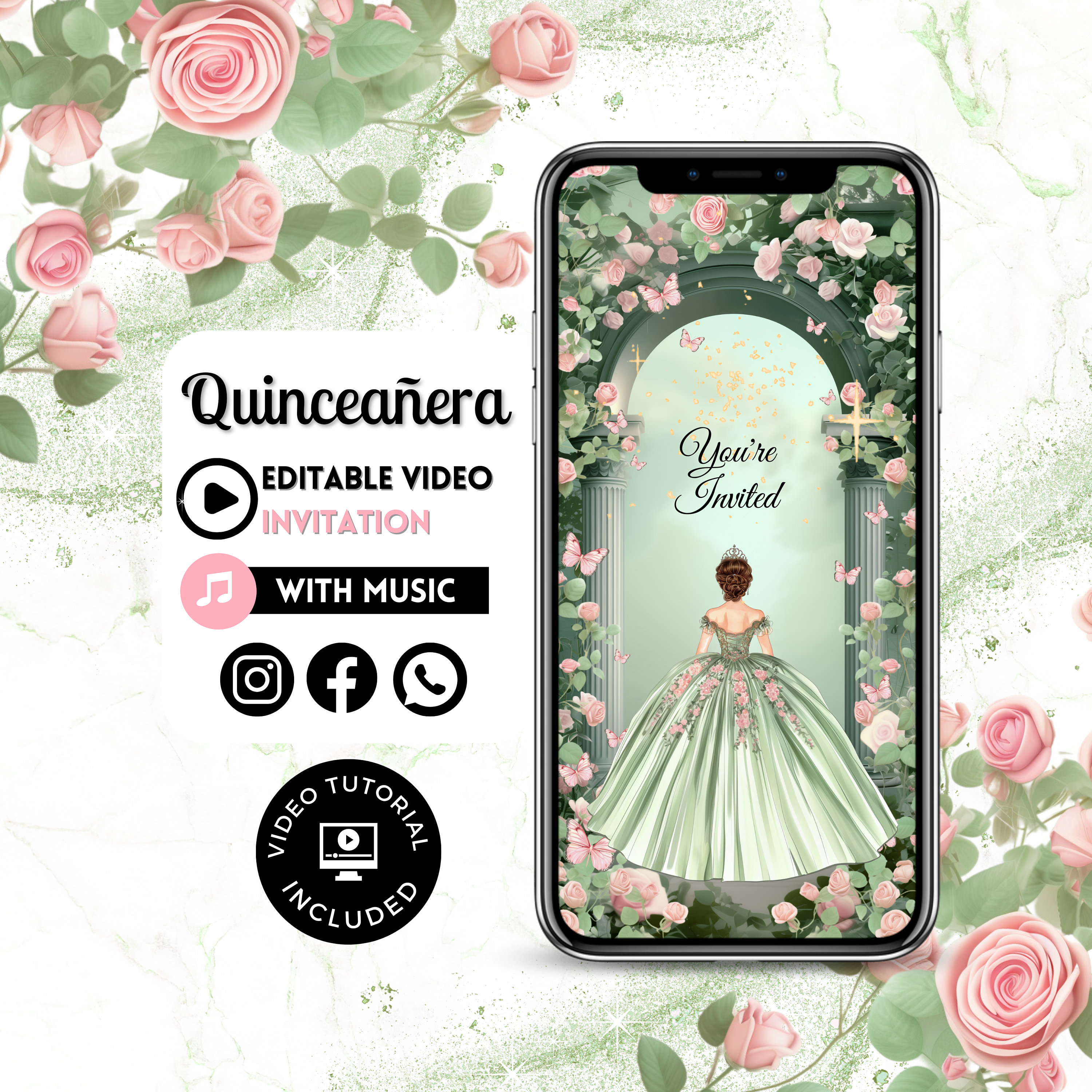 Quinceañera Video Invite - Canva Quinceanera, Quince Invitation, Personalized Video Evite, Animated Invitation, Sweet 15th Birthday 90C