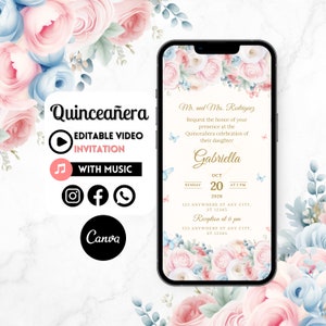 キンセアネーラビデオ招待状 - Canva キンセアネーラ、キンセ招待状、パーソナライズされたビデオ招待状、アニメーション招待状、スイート 15 歳の誕生日 37C