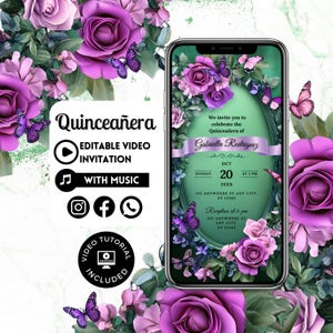 Quinceañera Video Invite - Canva Quinceanera, Quince Invitation, Personalized Video Evite, Animated Invitation, Sweet 15th Birthday 129C