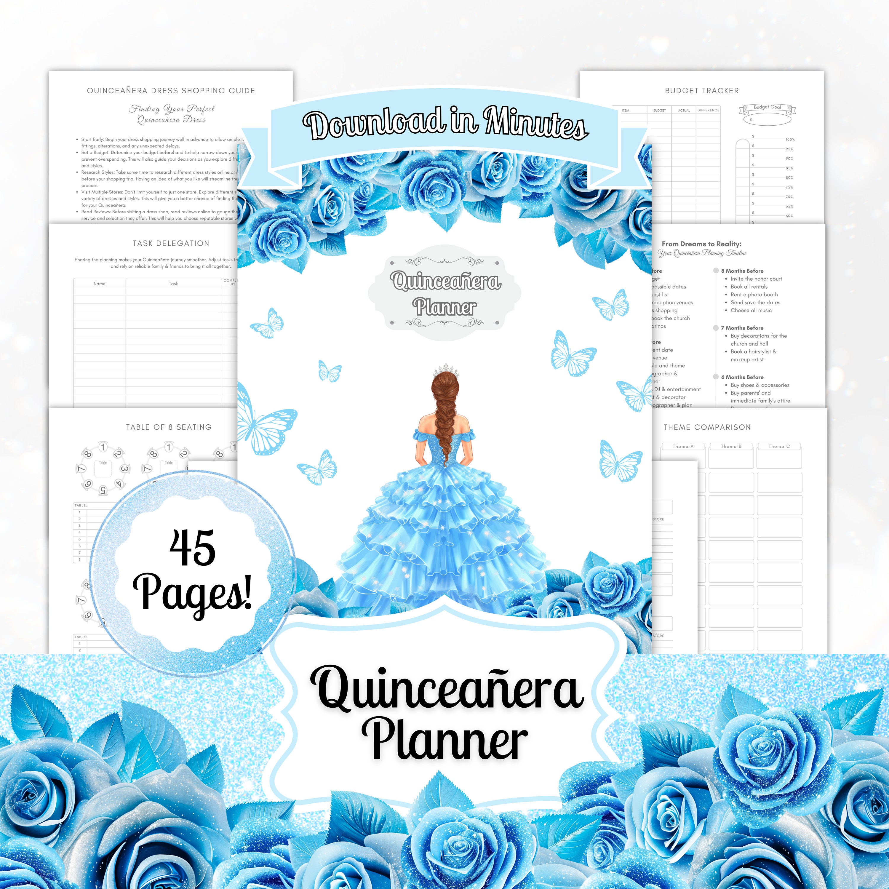 Ultimate Quinceañera Planner - Instant Download, 45 Pages, 15th Birthday PDF, XV Años, Mis Quince Printable, Quinceanera Checklist 8A