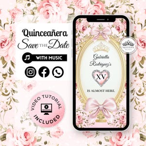 Quinceañera Video Save the Date - Quince Invitation, Animated Invitation, XV Birthday Invitation, Sweet 16 Birthday, Girl Pink Birthday 183C