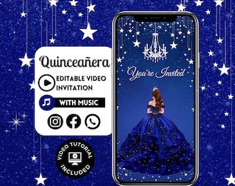 Quinceaño Einladung zum 15. Geburtstag - Canva Quinceanera, Quinceeinladung, personalisiertes Video Evite, animierte Einladung, süßer 15.Geburtstag 94C
