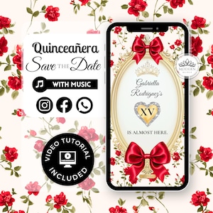 Quinceañera Video Save the Date - Quince Invitation, Animated Invitation, XV Birthday Invitation, Sweet 16 Birthday, Girl Pink Birthday 188C