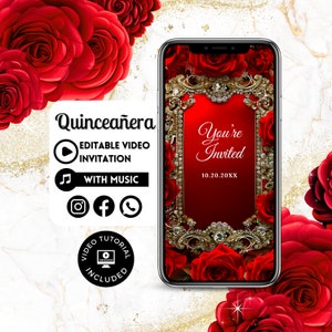 Quinceañera Video Invite - Canva Quinceanera, Quince Invitation, Personalized Video Evite, Animated Invitation, Sweet 15th Birthday 97C