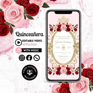 Quinceañera Video Invite - Canva Quinceanera, Quince Invitation, Personalized Video Evite, Animated Invitation, Sweet 15th Birthday 82C