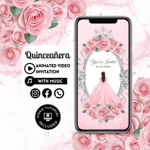 Quinceañera Video Invite - Canva Quinceanera, Quince Invitation, Personalized Video Evite, Animated Invitation, Sweet 15th Birthday 157C