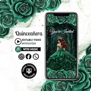 Quinceañera Video Invite - Canva Quinceanera, Quince Invitation, Personalized Video Evite, Animated Invitation, Sweet 15th Birthday 91C