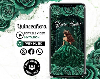 Quinceañera Video Invite - Canva Quinceanera, Quince Invitation, Personalized Video Evite, Animated Invitation, Sweet 15th Birthday 91C