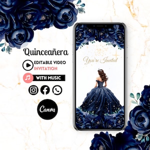 Invitación de video de quinceañera - Canva Quinceanera, Invitación de quinceañera, Video personalizado Evite, Invitación animada, Dulce 15 cumpleaños 33C