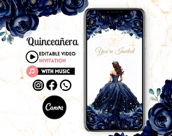 Quinceaňera Video Invite - Canva Quinceanera, Quinceeinladung, personalisierte Video Evite, animierte Einladung, süßer 15.Geburtstag 33C