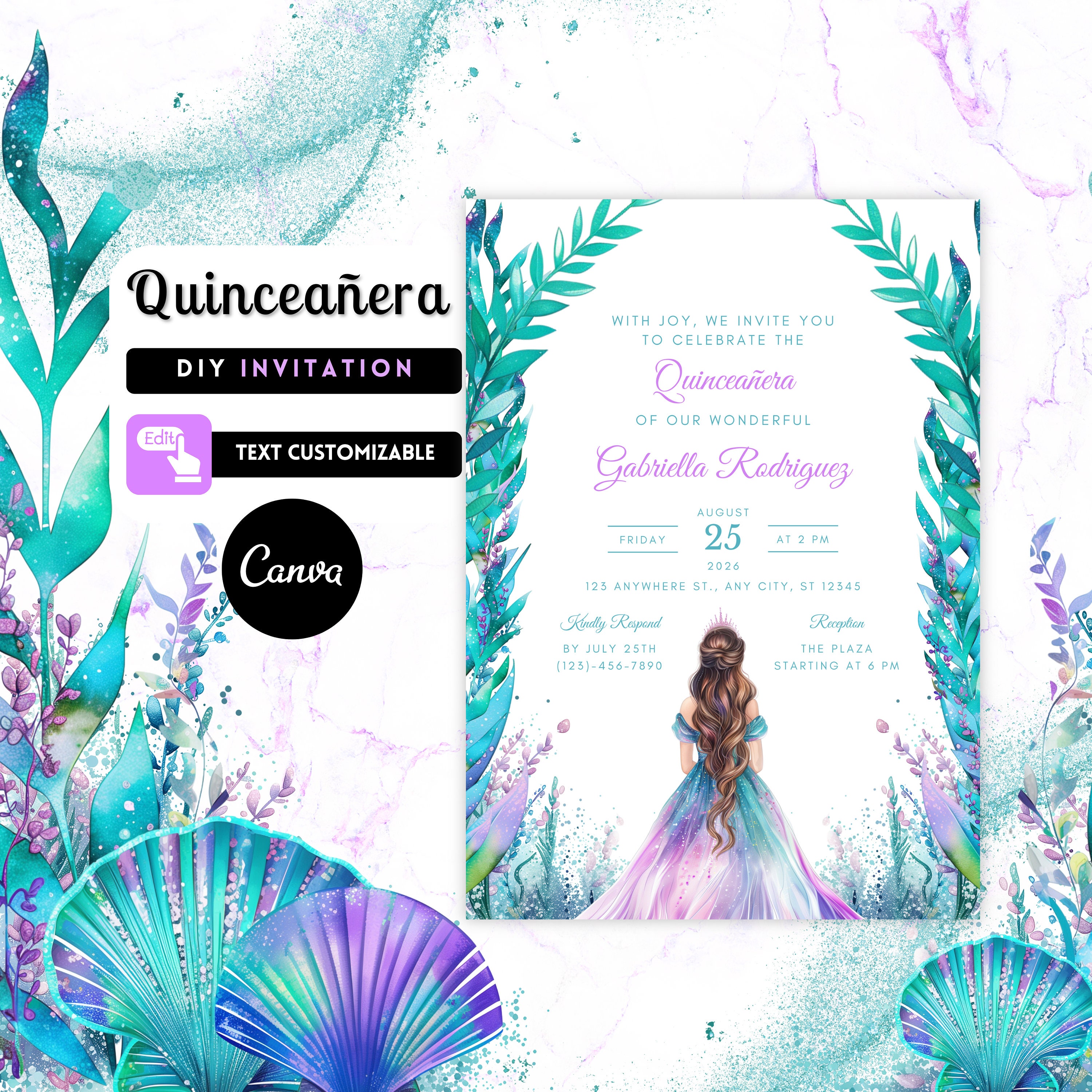Under the Sea Quinceañera Invitation - Elegant and Editable TEMPLATE ...