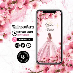 Quinceañera Video Invite - Canva Quinceanera, Quince Invitation, Personalized Video Evite, Animated Invitation, Sweet 15th Birthday 80C