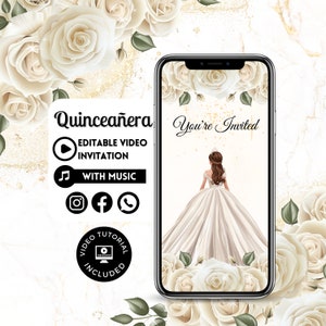 Quinceañera Video Invite - Canva Quinceanera, Quince Invitation, Personalized Video Evite, Animated Invitation, Sweet 15th Birthday 93C