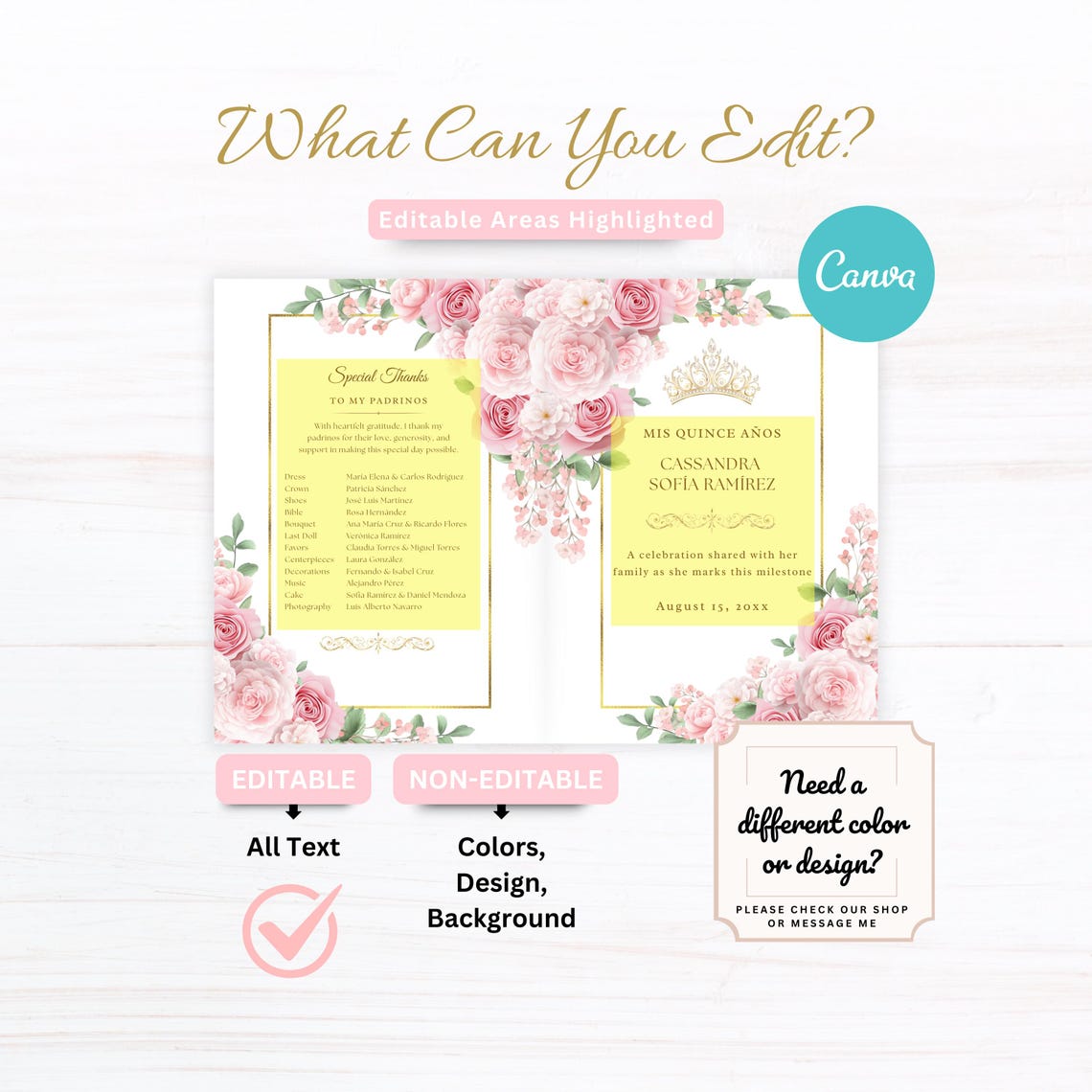 Quince Program Templates Quinceanera Program Template | Floral Program | 5x7 Bi-fold Printable ...