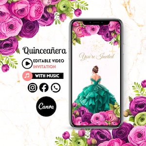Quinceañera Video Invite - Canva Quinceanera, Quince Invitation, Personalized Video Evite, Animated Invitation, Sweet 15th Birthday 31C