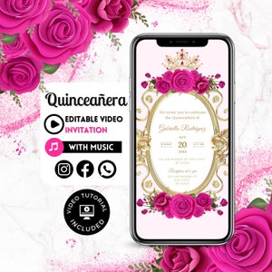 Quinceañera Video Invite - Canva Quinceanera, Quince Invitation, Personalized Video Evite, Animated Invitation, Sweet 15th Birthday 83C