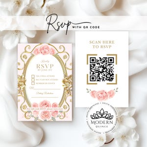 QR-Code Antwortkartenvorlage | Professionelle & Heimdruckoptionen | Sofortdownload | Video-Tutorial inklusive | Hochzeit, Quinceañara - RQ3
