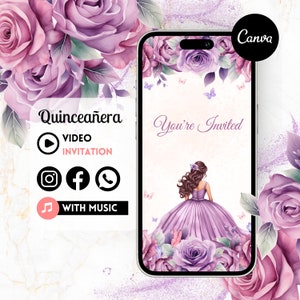 Quinceañera Video Invite - Purple - DIY Quinceanera, Quince Invitation, Personalized Video Evite, Animated Invitation Sweet 15th Birthday 3C
