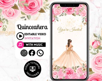 Quinceañera Video Invite - Canva Quinceanera, Quince Invitation, Personalized Video Evite, Animated Invitation, Sweet 15th Birthday 85C