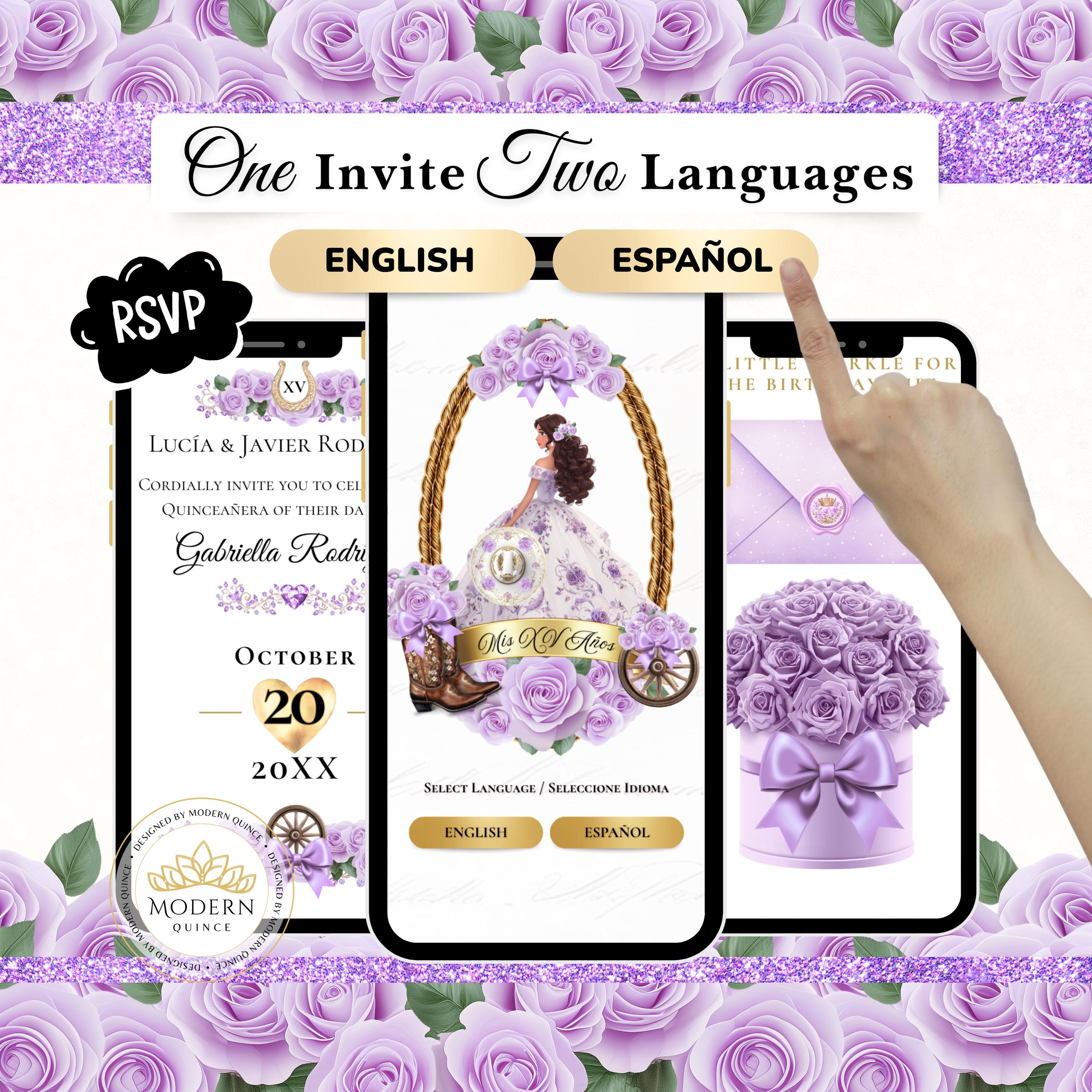Lilac Purple Quinceañera Invitation • RSVP Digital Invite • Interactive • Guest Tracker • Custom Mini Website • Bilingual Español • WEB25