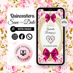 Quinceañera Video Save the Date - Quince Invitation, Animated Invitation, XV Birthday Invitation, Sweet 16 Birthday, Girl Pink Birthday 184C