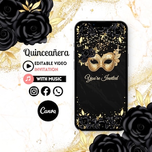 Invitation vidéo de Quinceañera - Quinceanera Canva, invitation de coing, Evite vidéo personnalisée, invitation animée, doux 15e anniversaire 40C