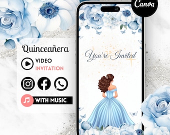 Quinceaňera Video Invite - Canva Quinceanera, Quinceeinladung, personalisierte Video Evite, animierte Einladung, süßer 15.Geburtstag 6C