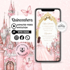 Quinceaño-Einladung - Canva Quinceanera, Quinceareg-Einladung, personalisierte Video Evite, animierte Einladung, süßer 15.Geburtstag 173C