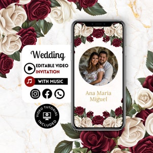 Convite de casamento - convite de casamento por telefone, convite de casamento, vídeo personalizado Evite, convite animado, texto digital de casamento 64C