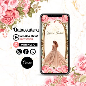 Quinceañera Video Invite - Canva Quinceanera, Quince Invitation, Personalized Video Evite, Animated Invitation, Sweet 15th Birthday 27C