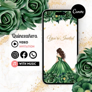 Editable Quinceañera Video Invite - Digital Download, DIY Invite, Quince Invitation, Personalized Evite, Animated Invitation, Canva 2CB