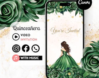 Editable Quinceañera Video Invite - Digital Download, DIY Invite, Quince Invitation, Personalized Evite, Animated Invitation, Canva 2CB