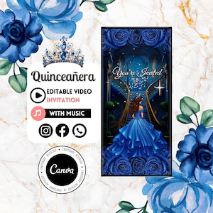 Quinceaño-Einladung - Canva Quinceanera, Quinceareg-Einladung, personalisierte Video Evite, animierte Einladung, süßer 15.Geburtstag 12C