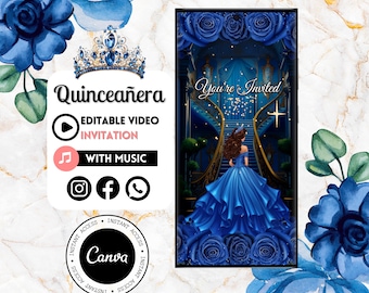 Quinceaño-Einladung - Canva Quinceanera, Quinceareg-Einladung, personalisierte Video Evite, animierte Einladung, süßer 15.Geburtstag 12C