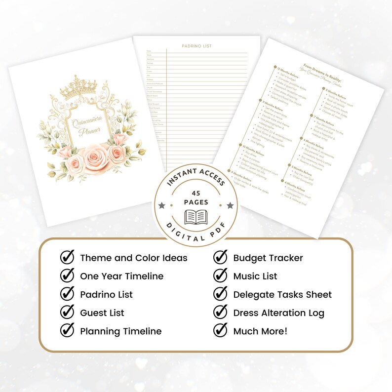 Ultimate Quinceañera Planner Instant Download, 45 Pages, 15th Birthday PDF, XV Años, Mis Quince ...