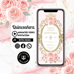 Quinceañera Video Invite - Canva Quinceanera, Quince Invitation, Personalized Video Evite, Animated Invitation, Sweet 15th Birthday 75C B