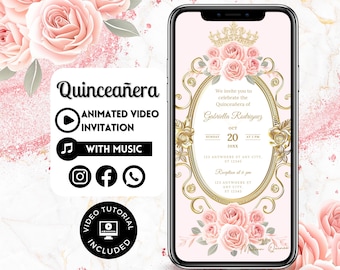 Quinceañera Video Invite - Canva Quinceanera, Quince Invitation, Personalized Video Evite, Animated Invitation, Sweet 15th Birthday 75C B