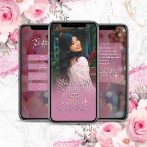 Birthday Video Invite - Party Invitation, Personalized Video Evite, Animated Invitation, Sweet 16th Birthday, Quinceanera, Girl Birthday 55C