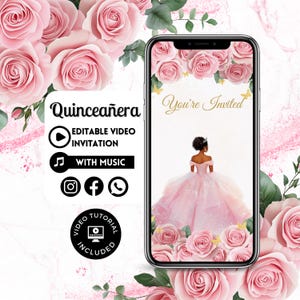 Quinceañera Video Invite - Canva Quinceanera, Quince Invitation, Personalized Video Evite, Animated Invitation, Sweet 15th Birthday 115C