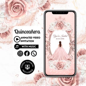 Quinceañera Video Invite - Canva Quinceanera, Quince Invitation, Personalized Video Evite, Animated Invitation, Sweet 15th Birthday 162C